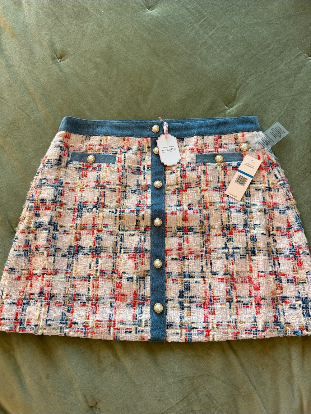 Nanette Lepore Multicolor Tweed Mini Skirt with Denim Trim